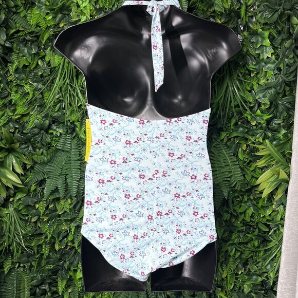 SPORTS WEAR Swimsuit Women Large Blue Floral One Piece Halter NWT 2333 - Picture 6 of 6